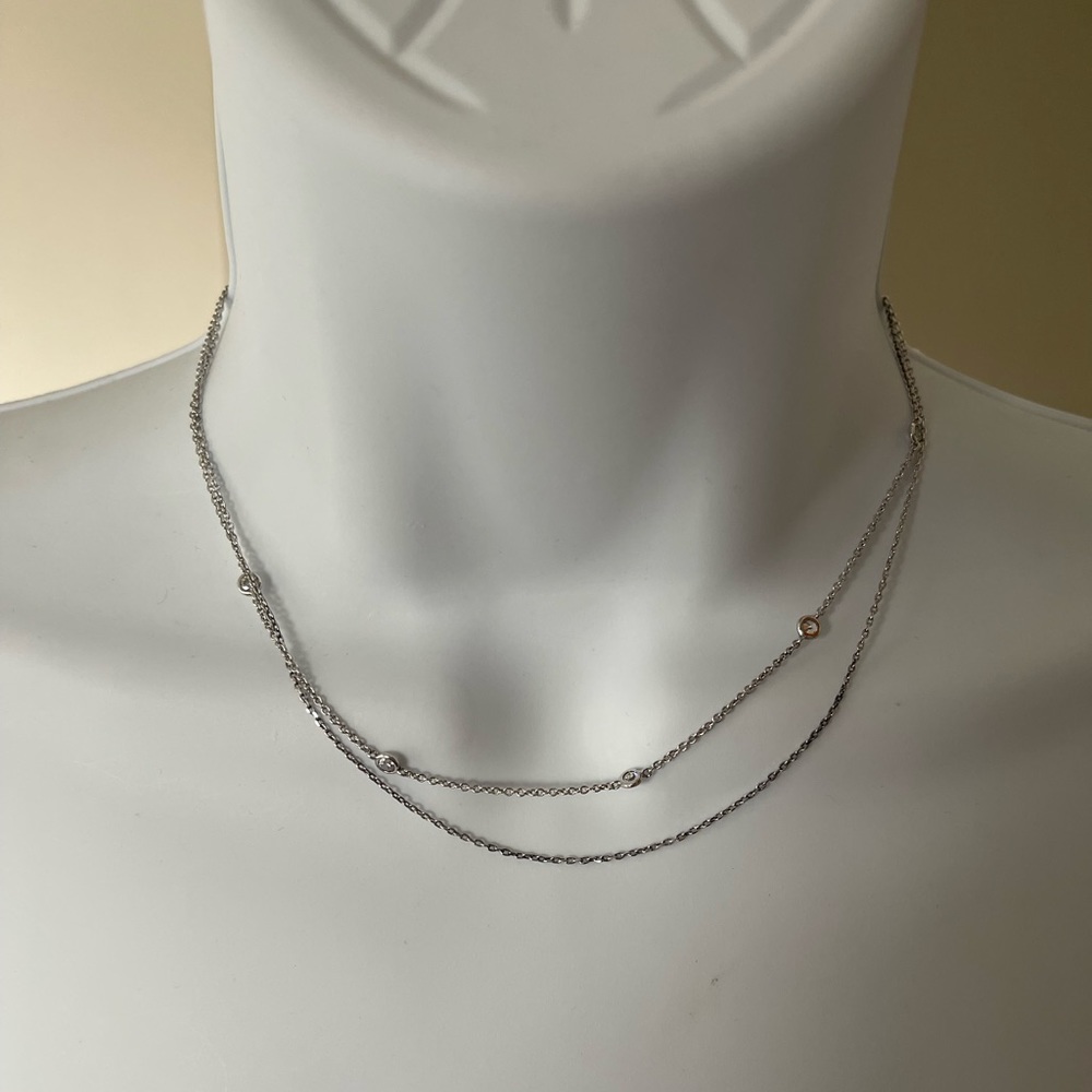 Silver Small Crystal Double Layered Necklace Mini… - image 1